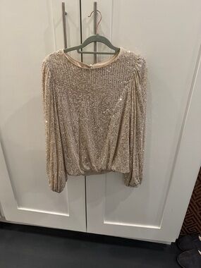 Women's Champagne Sequin Blouson Pullover Top